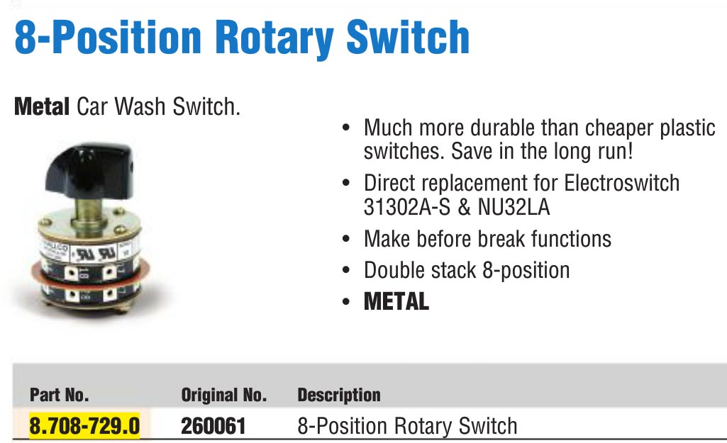 car wash bay rotary 8 position switch