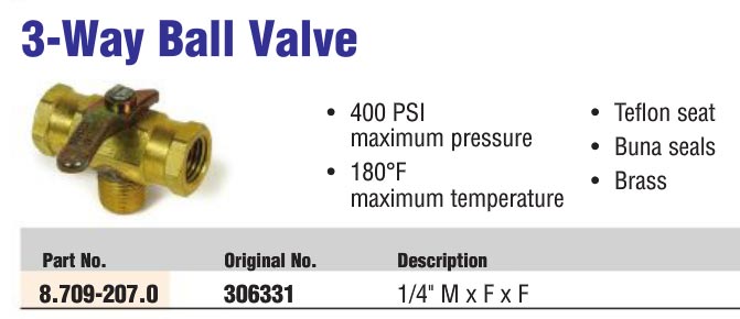 3 way ball valve m X f X f 1/4" brass