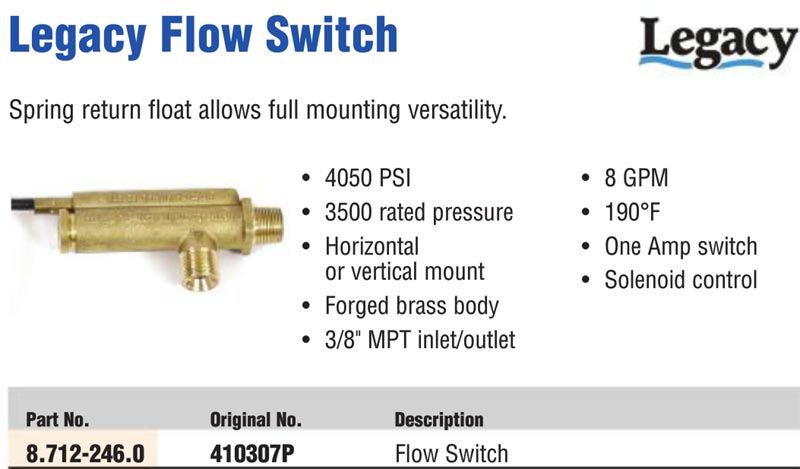 87122460  410307p brass flow switch for pressure washer and truckmounts