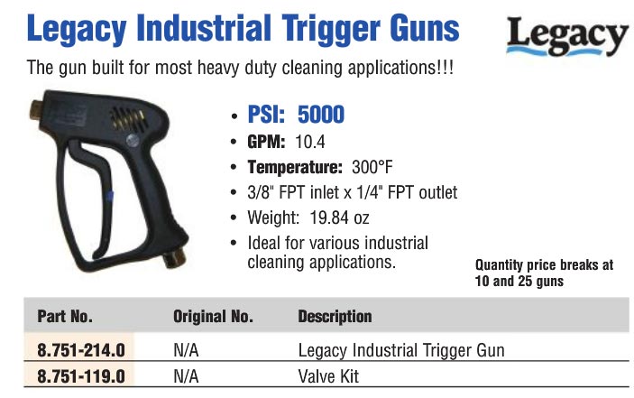 Legacy 8.751-214.0 Industrial Pressure Washer Trigger Gun 5000psi/10.4gpm 