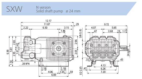 AR Pump SXW21.350N 5.55 gpm 5100 psi 1450 rpm Industrial Pressure Washer  Replacement Triplex Plunger Pump