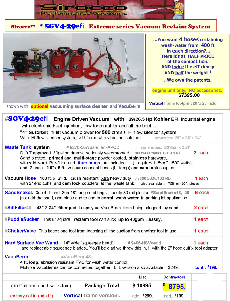 pressure washer vacuum recovery Sirocco SGV4-29efi