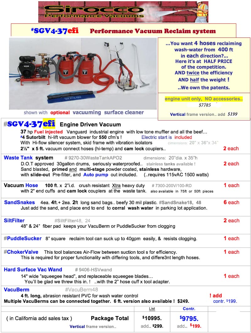 Sirocco SGV4-37efi pressure washing vacuum recovery