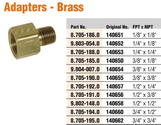 brass adapters with different pipe sizes