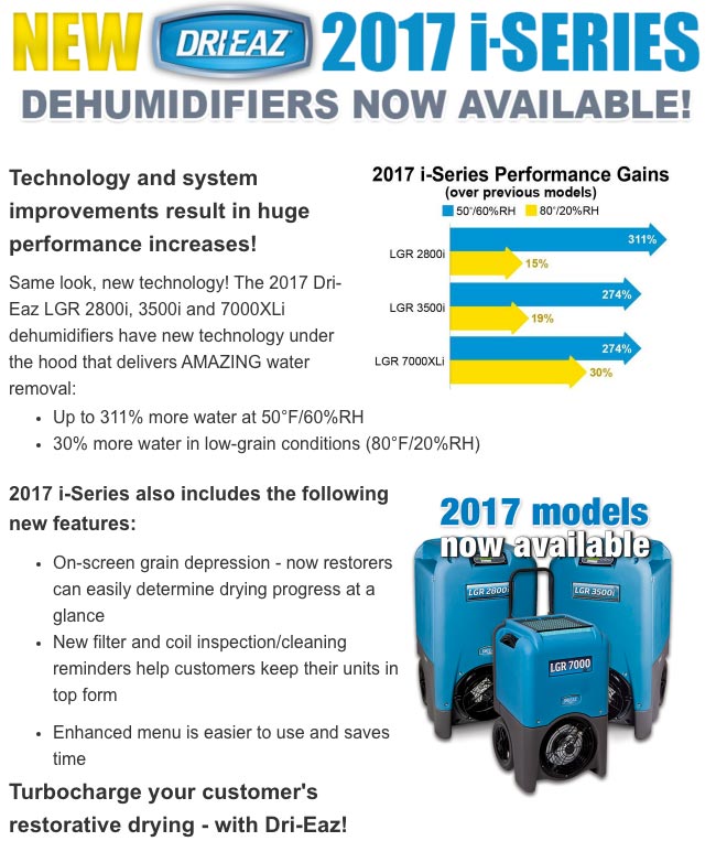2017 I series drieaz dehumidifiers