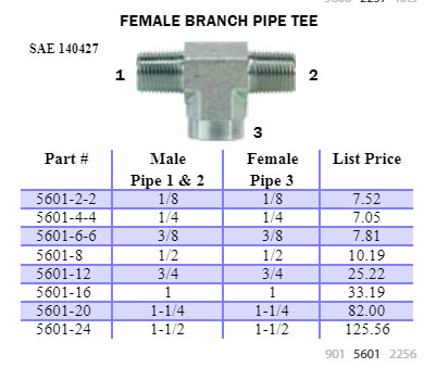 3/8 Male Pipe x 3/8 Male Pipe x 3/8 Female Pipe Midland 5601-6-6 Steel Female Branch Pipe Tee 