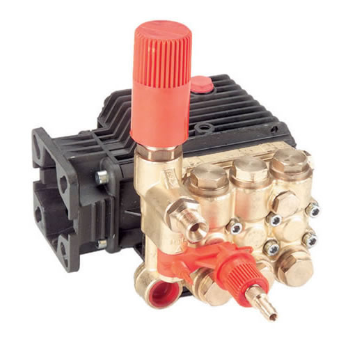 High Quality Replacement For Worn Out Pumps •Consumer grade is ideal for all general cleaning applications  Triplex Plunger Pump With Ceramic Plungers •Runs cooler and lasts longer than axial pumps •Continuously lubricated packings extend time between rebuilds  Durable Components Fit Left Handed Mounts •Forged brass manifold lasts longer than aluminum •Oversized connecting rods increase performance •Stainless steel inlet and outlet valves won't corrode  Comes Standard With SAE J609 Gasoline Engine Mounting Flange •**Do not use NPT inlet fitting  Easily Connects To Many Gas Pressure Washers •3/4" / 19mm hollow shaft; fits left handed mounts •Pump inlet port thread 3/8-19 BSPP-F •Unloader inlet port thread 1/2-14 BSPP-F** •Pump discharge port thread 1/4-19 BSPP-F •Unloader discharge port thread 3/8-19 BSPP-M •Bore .591 in. / 15 mm, stroke .283 in. / 7.2 mm  Be Sure To Measure Shaft And Flange Bolt Holes Accurately! •There is a 25% restock fee on returned pumps