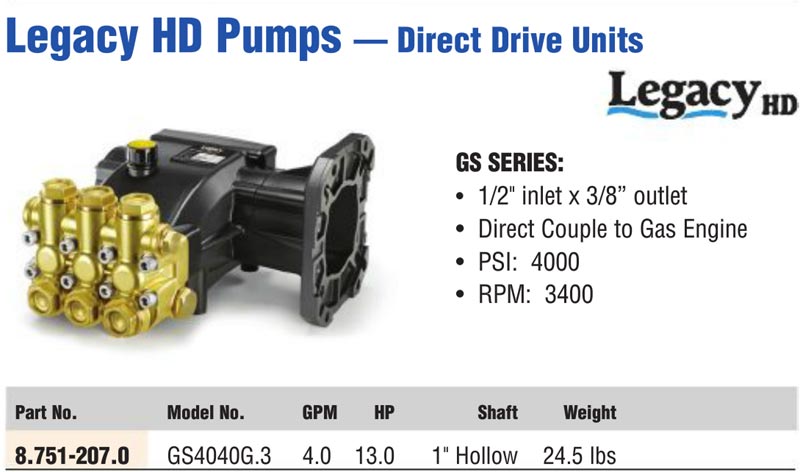lagay GS4040G3 direct drive 13 hp pump for pressure washing