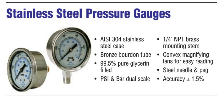 Stainless steel pressure gauges 