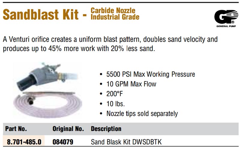 general pump sandblast kit for pressure washing