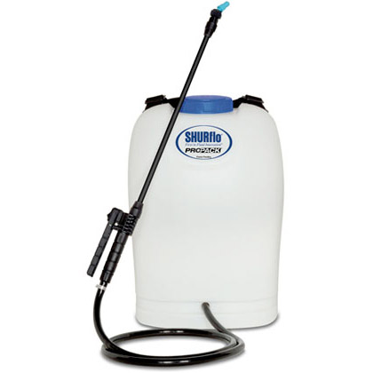 ShurFlo SRS-600 The Propack sprays up to 120 gallons on a single charge, eliminating the need to manually pump up the sprayer to maintain pressures and spray patterns. Micro-processor control with 4 pump speeds and easy-to-reach, one touch master control. Adjustable nozzle provides for high volume cone, long-range solid stream or delicate mist spraying.