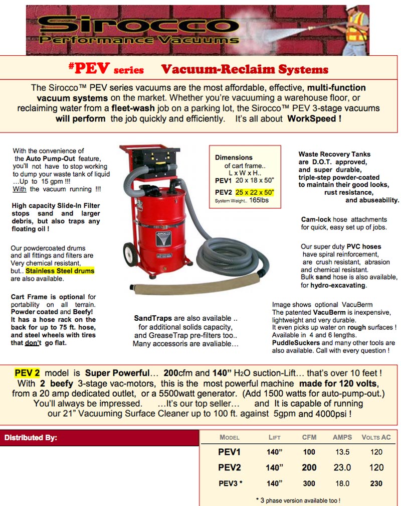 sirocco pev2 pressure washing vacuum system