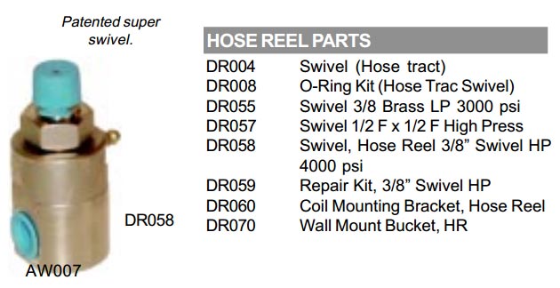 hose reel swivel repair parts