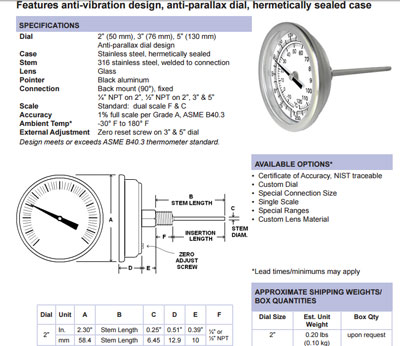 Temperature gauge small dial