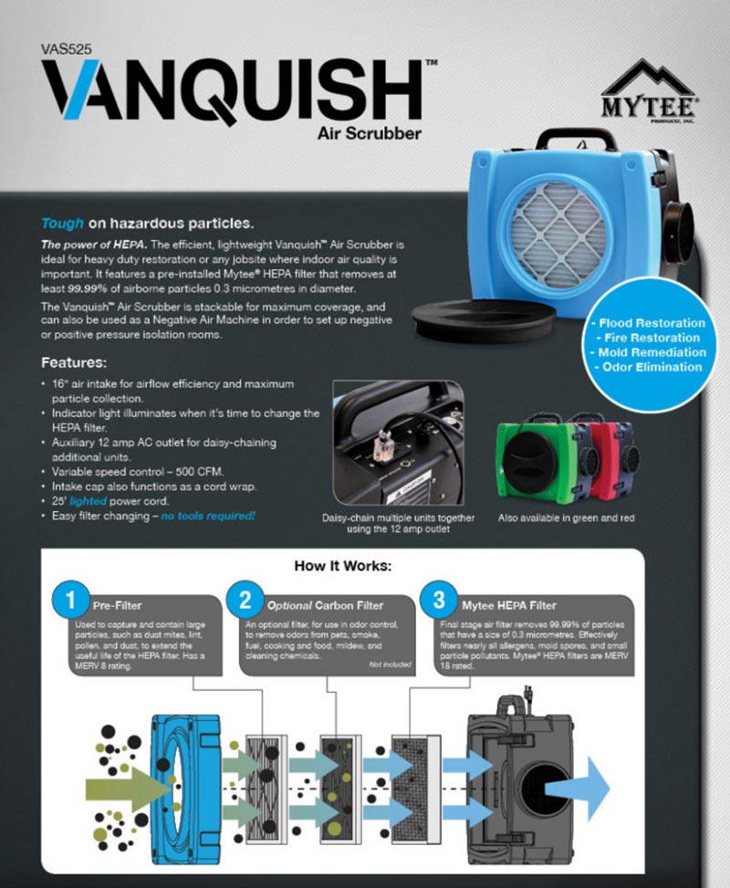 mytee vanquish air scrubber brochure in photo