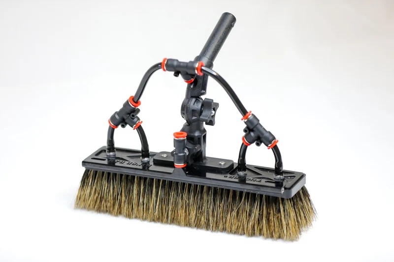RHG T-12ALPHA-BB-STD Tucker Water Fed Brush │ Alpha Premium Boar Brush - 4 Pencil Jets, Rinse Bar and Swivel Neck Standard 11in x 3in