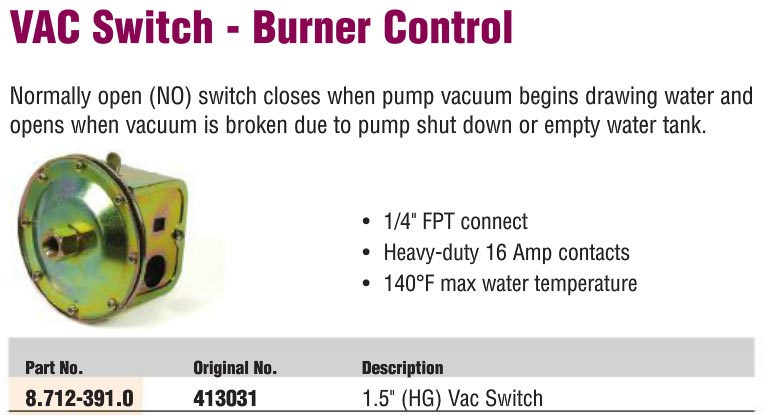 vacuum switch controls pressure washer burner with pump vacuum