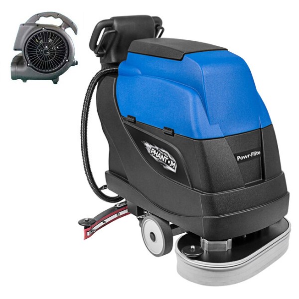 202313112 Powr-Flite PFS24 24 inch Battery Powered 16 Gallon Cordless Walk Behind Disc Floor Scrubber and Air Mover