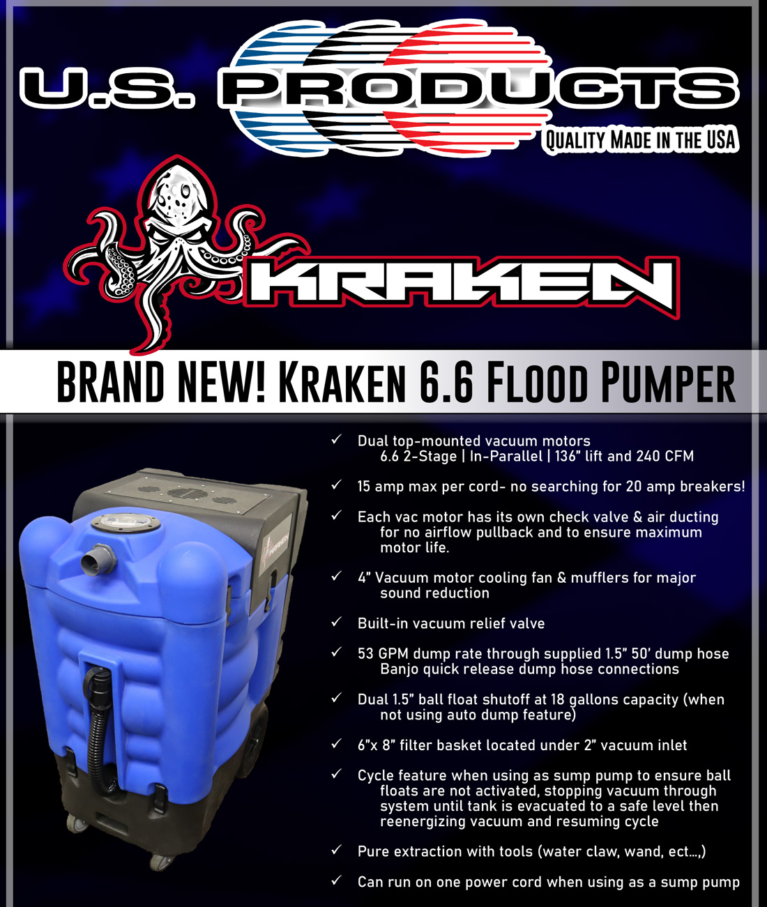 Us products Kraken flood pumper water extraction machine