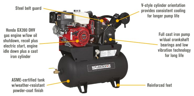 northstar 459382 honda air compressor 30 gallon