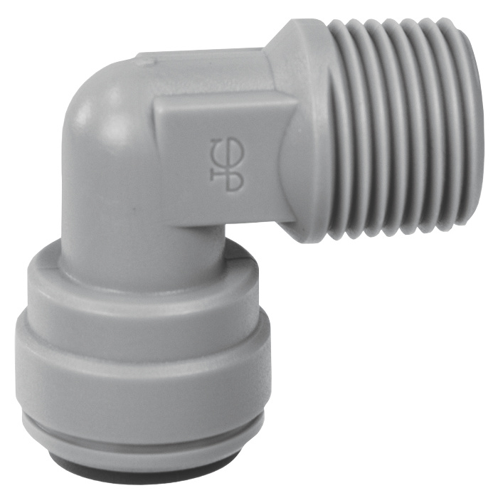 Clean Storm 20220606, Super Speedfit Gray Acetal Fixed Male Elbow Tube Fitting, 1/4in Tube OD x 1/4in MNPTF 90 degree, Plastic
