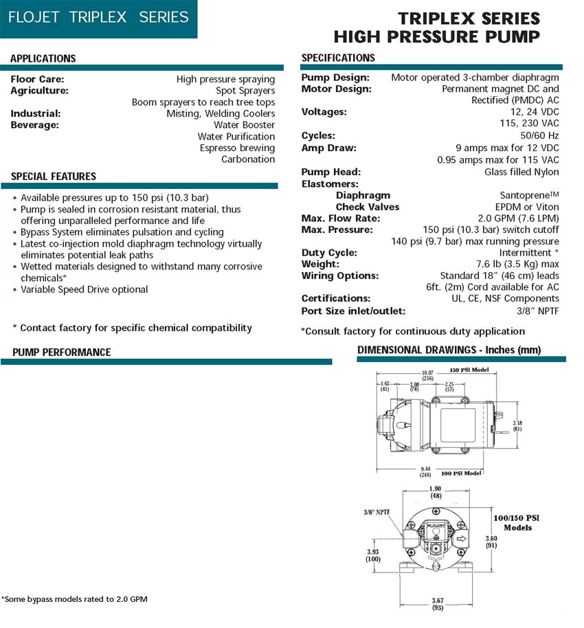 Flojet pump 03711032-A 100 Psi EPDM Pressure Water Pump 
