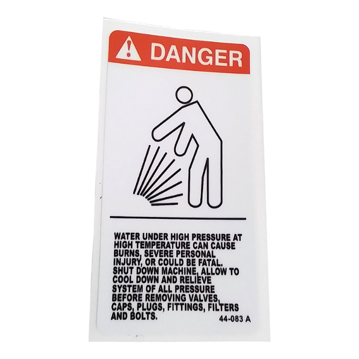 Legend Brands 44-083 A, Sticker Decal, Danger water under high pressure at high temperature can cause burns, severe personal injury, or could be fatal