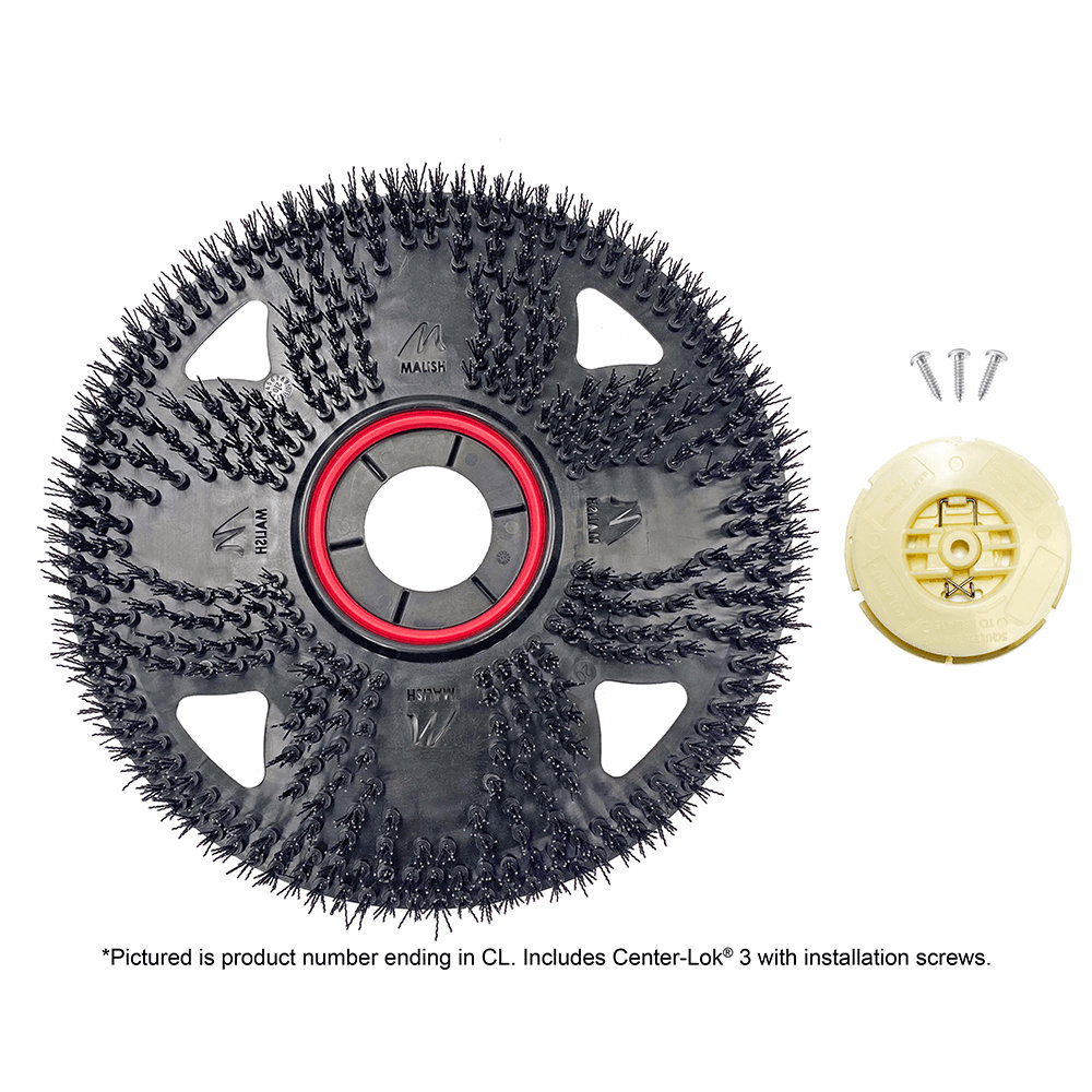 Malish Black Flex Scrub, CenterLok 3 with Screws, Bristled Floor Pads, 50/80, Orbital Floor Machine