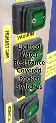 Lighted water resistant covered rock switches