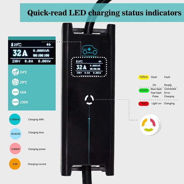 Electric Vehicle Level 2 Ev Charger 240V 32 Amp Adjustable 25ft