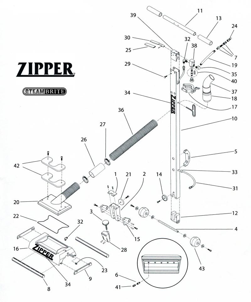 zipper wand schematics carpet cleaning bidirectional