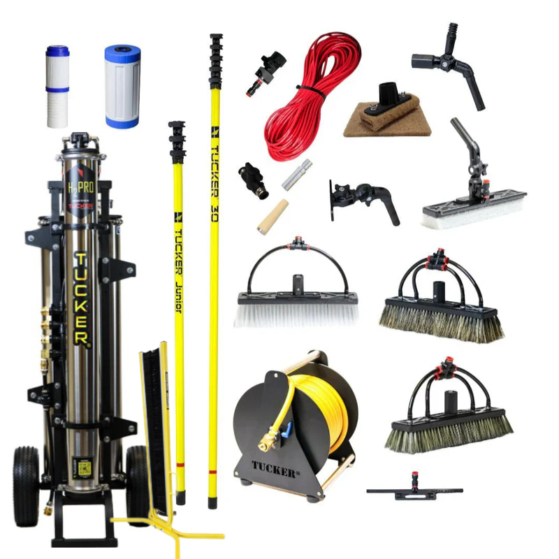 RHG T-ULTIMATE-KIT-RES-SC-H2PRO Tucker ULTIMATE Residential Kit w/ Water Powered H2PRO, Hose Reel, ECO-30 and Junior Water Fed Poles, Screen Cleaner, and Assorted Brushes/Accessories