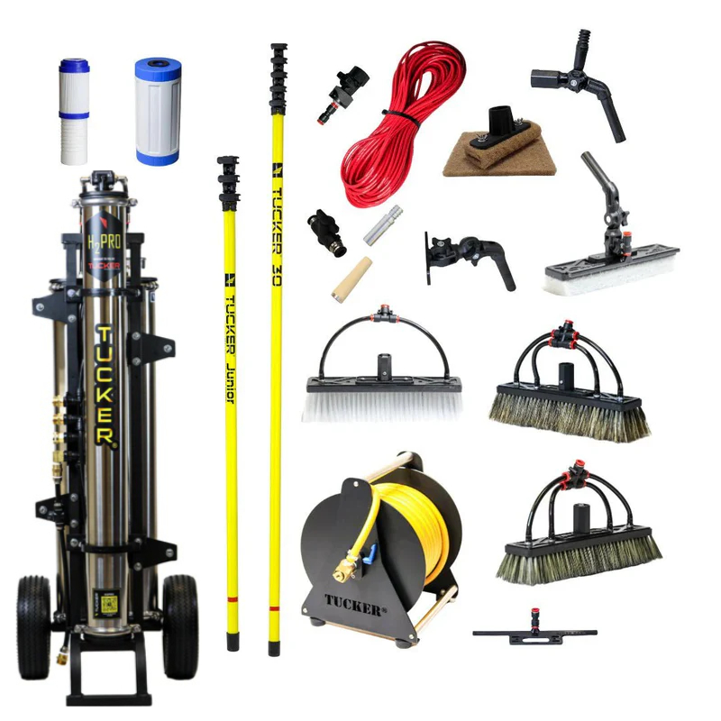 RHG T-ULTIMATE-KIT-RES-H2PRO Tucker ULTIMATE Residential Kit w/ Water Powered H2PRO, Hose Reel, ECO-30 and Junior Water Fed Poles, and Assorted Brushes/Accessories